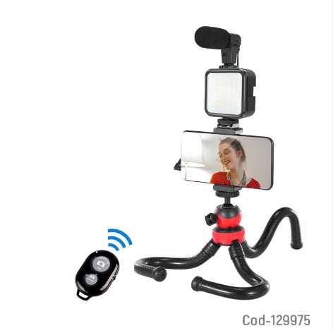 Kit Vloggins, Para Smartphone, Tripode Flexible, Luz, Microfono, Control Remoto. Youtuber