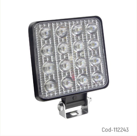 Neblinero 16 LED 48W, 12-24V, Cuadrado Slim. En Caja. Set X 1.